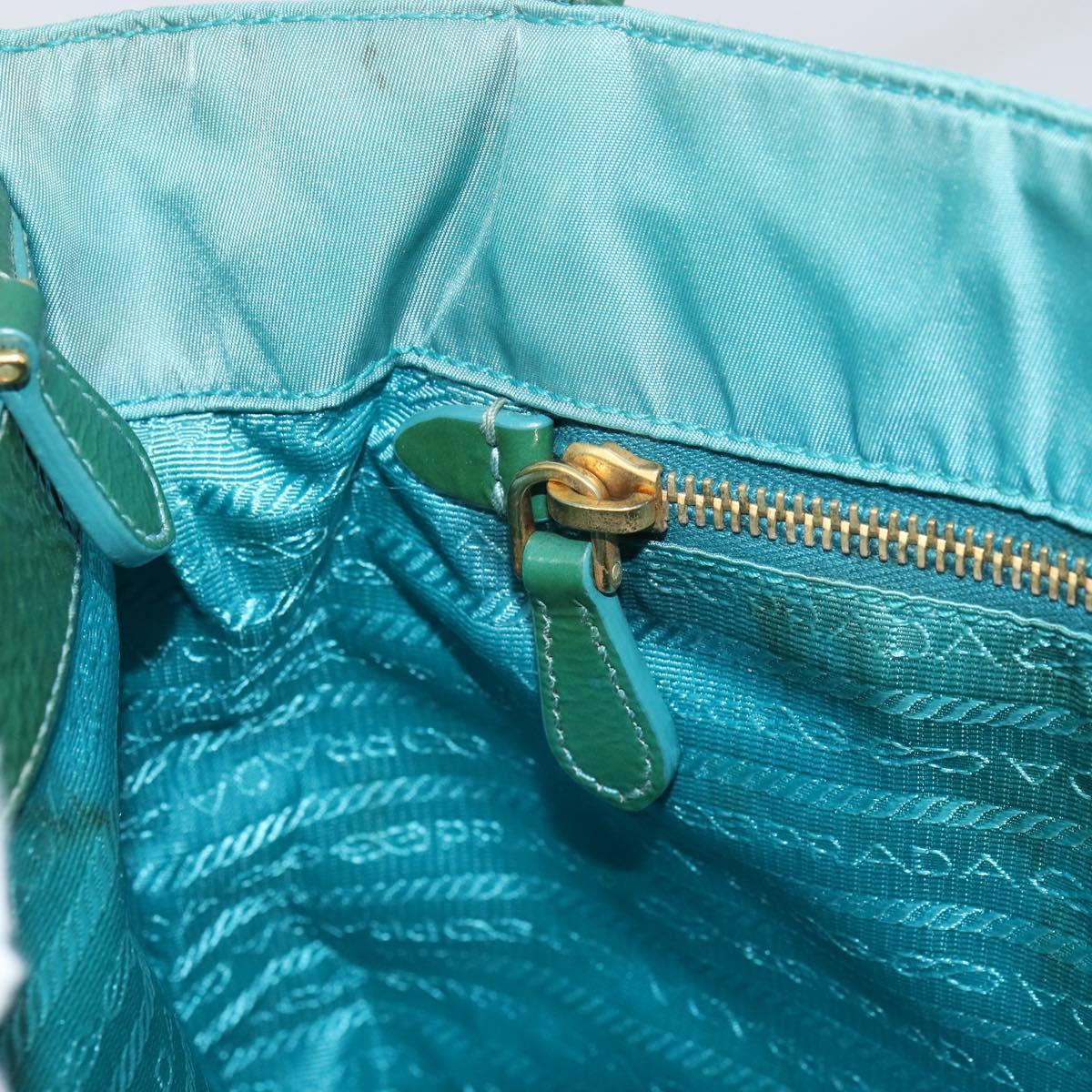 PRADA Hand Bag Nylon Turquoise Blue Gold Auth 162138