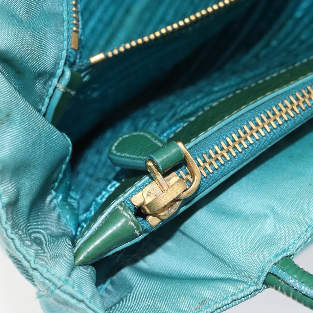 PRADA Hand Bag Nylon Turquoise Blue Gold Auth 162138