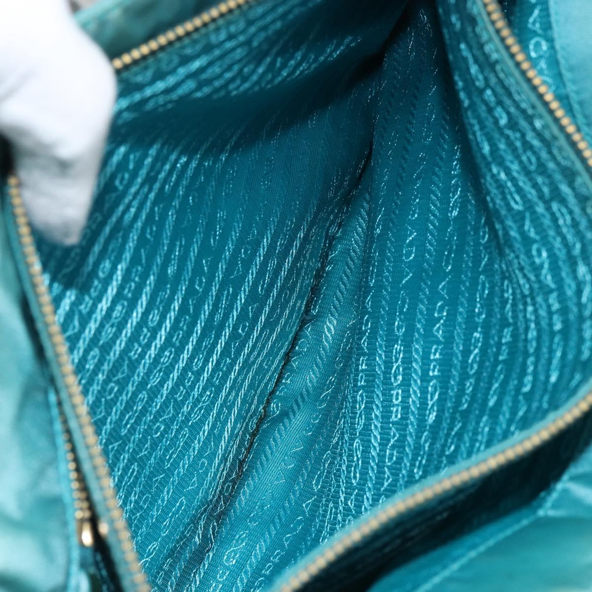 PRADA Hand Bag Nylon Turquoise Blue Gold Auth 162138
