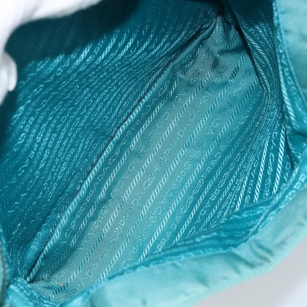 PRADA Hand Bag Nylon Turquoise Blue Gold Auth 162138