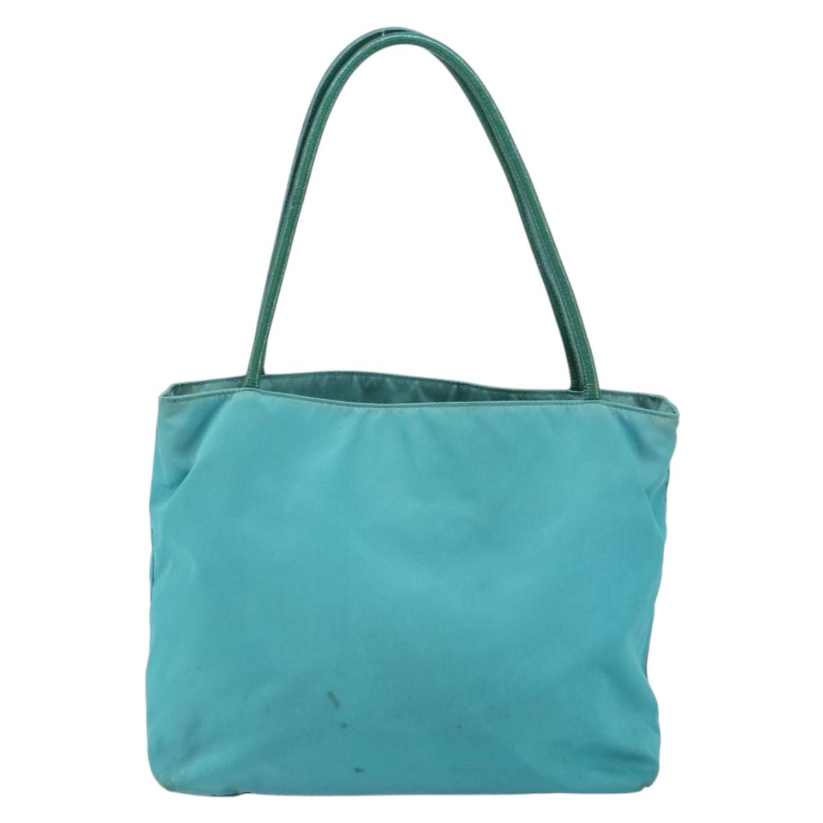 PRADA Hand Bag Nylon Turquoise Blue Gold Auth 162138