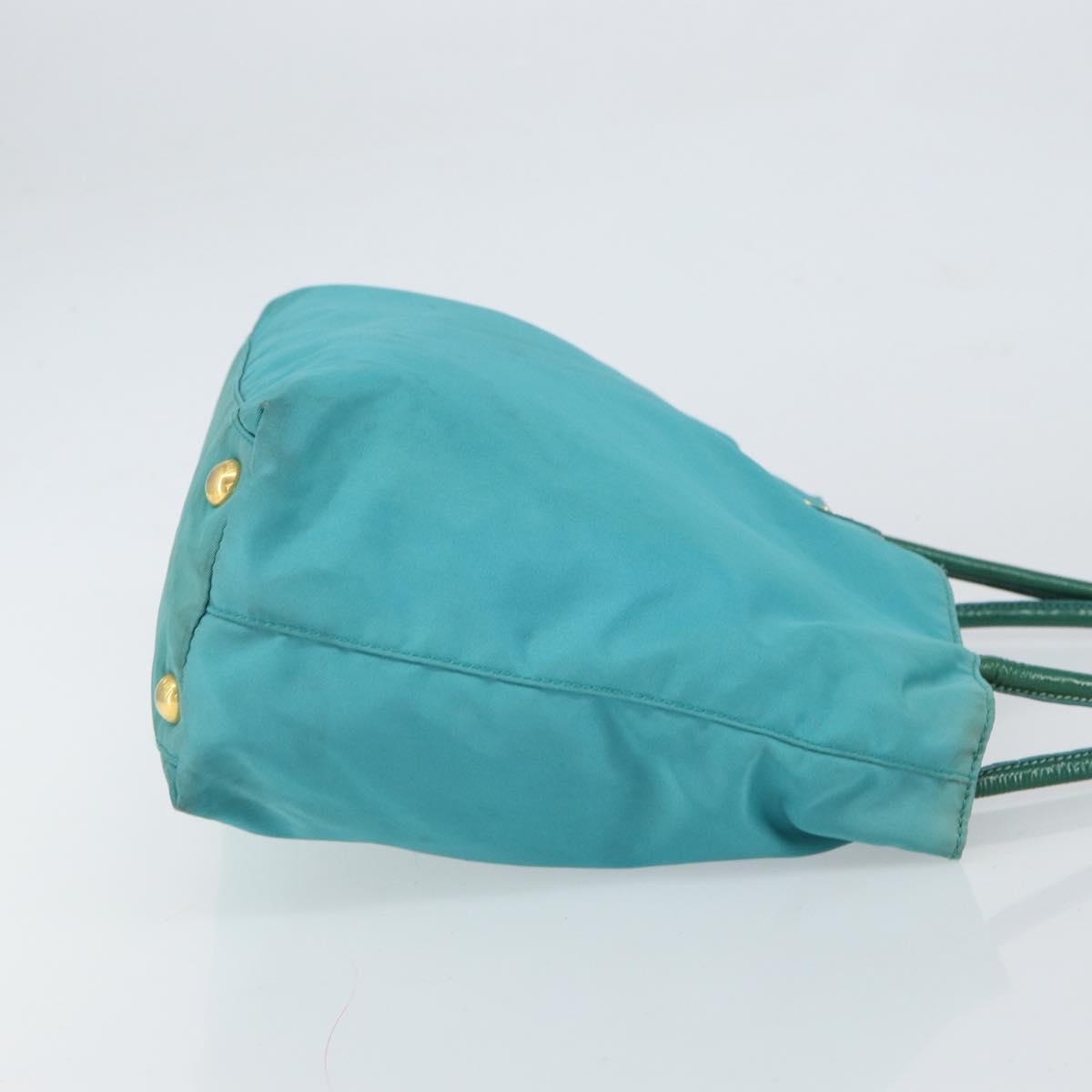 PRADA Hand Bag Nylon Turquoise Blue Gold Auth 162138