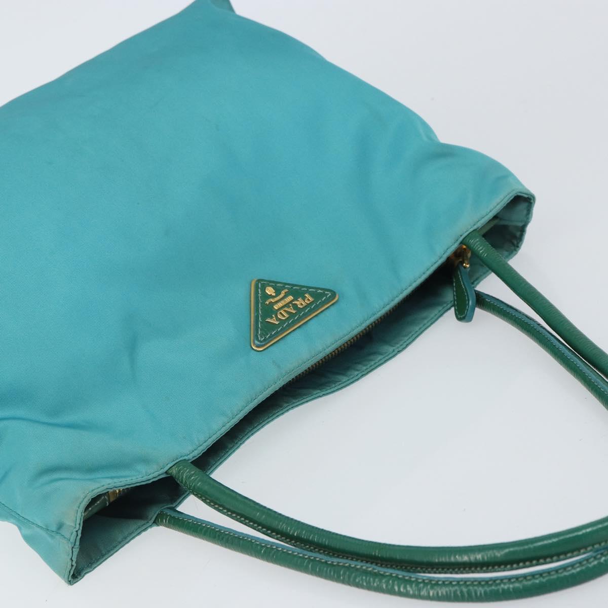 PRADA Hand Bag Nylon Turquoise Blue Gold Auth 162138
