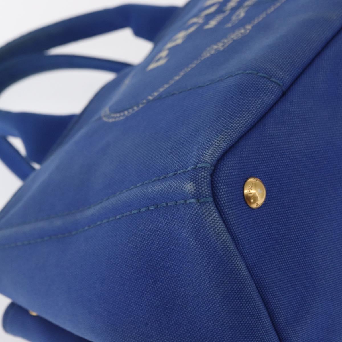 PRADA Canapa MM Hand Bag Canvas Blue Gold Auth 162140