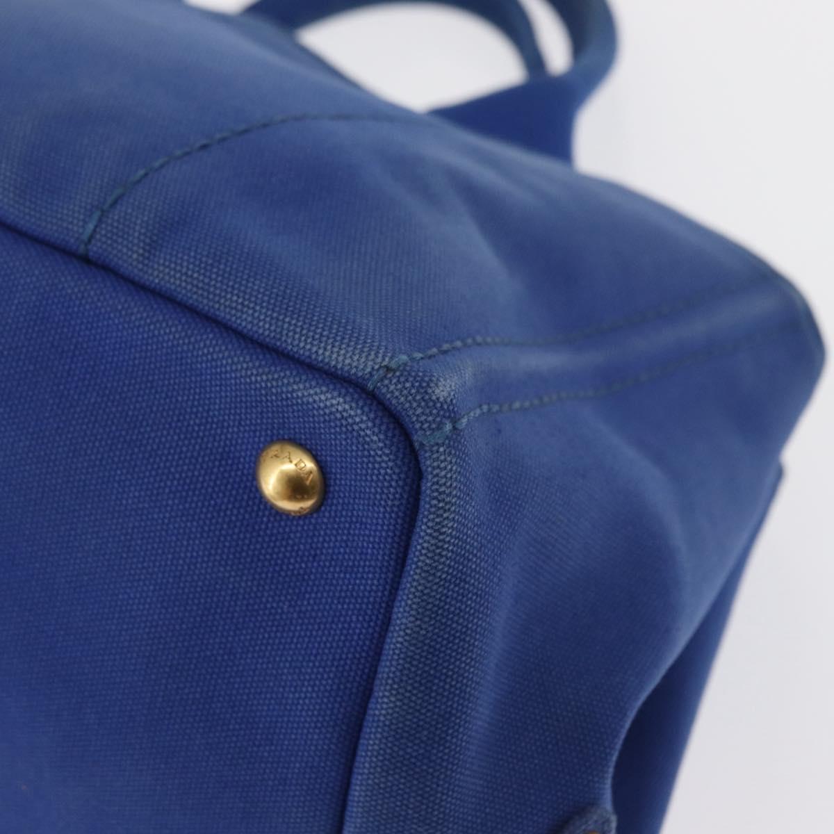 PRADA Canapa MM Hand Bag Canvas Blue Gold Auth 162140