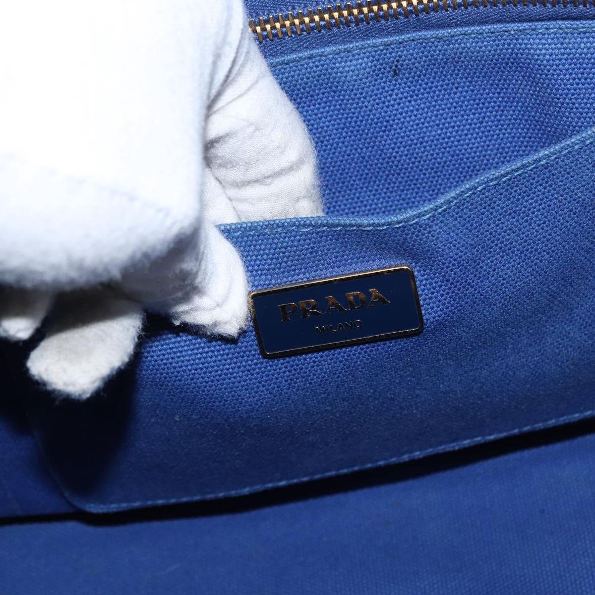 PRADA Canapa MM Hand Bag Canvas Blue Gold Auth 162140