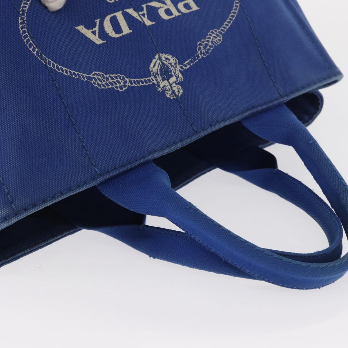 PRADA Canapa MM Hand Bag Canvas Blue Gold Auth 162140