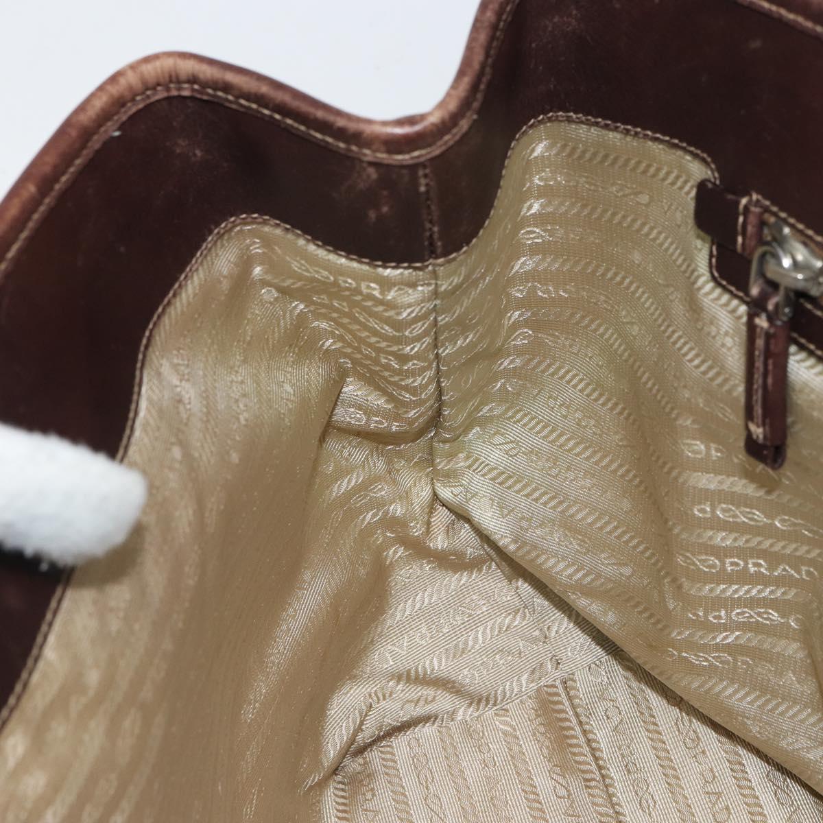 PRADA Tote Bag Canvas Beige Silver Auth 162142