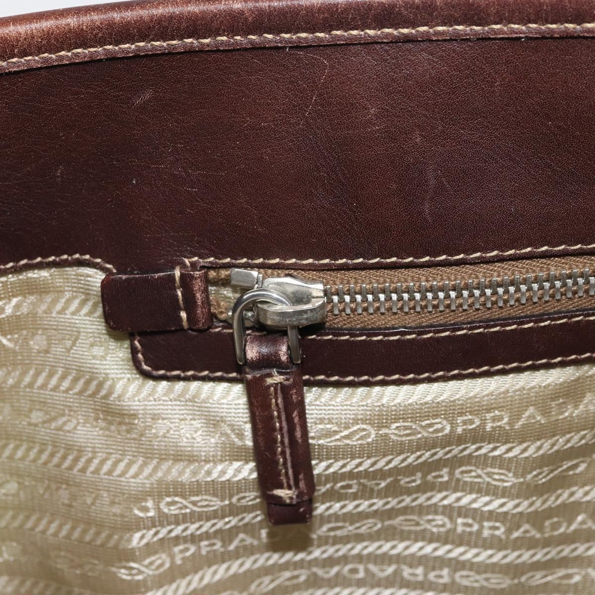 PRADA Tote Bag Canvas Beige Silver Auth 162142