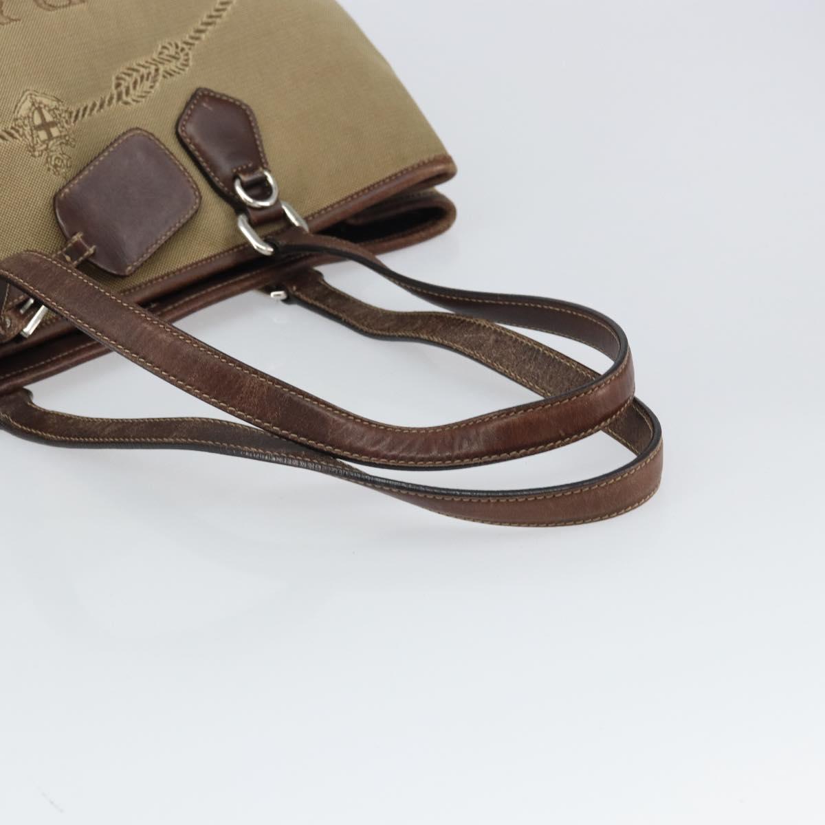 PRADA Tote Bag Canvas Beige Silver Auth 162142