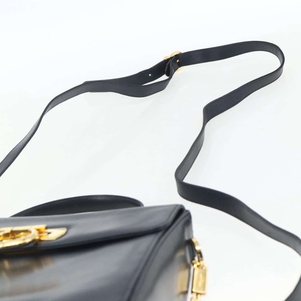 Salvatore Ferragamo Gancini Hand Bag Leather 2way Navy Gold Auth 162143