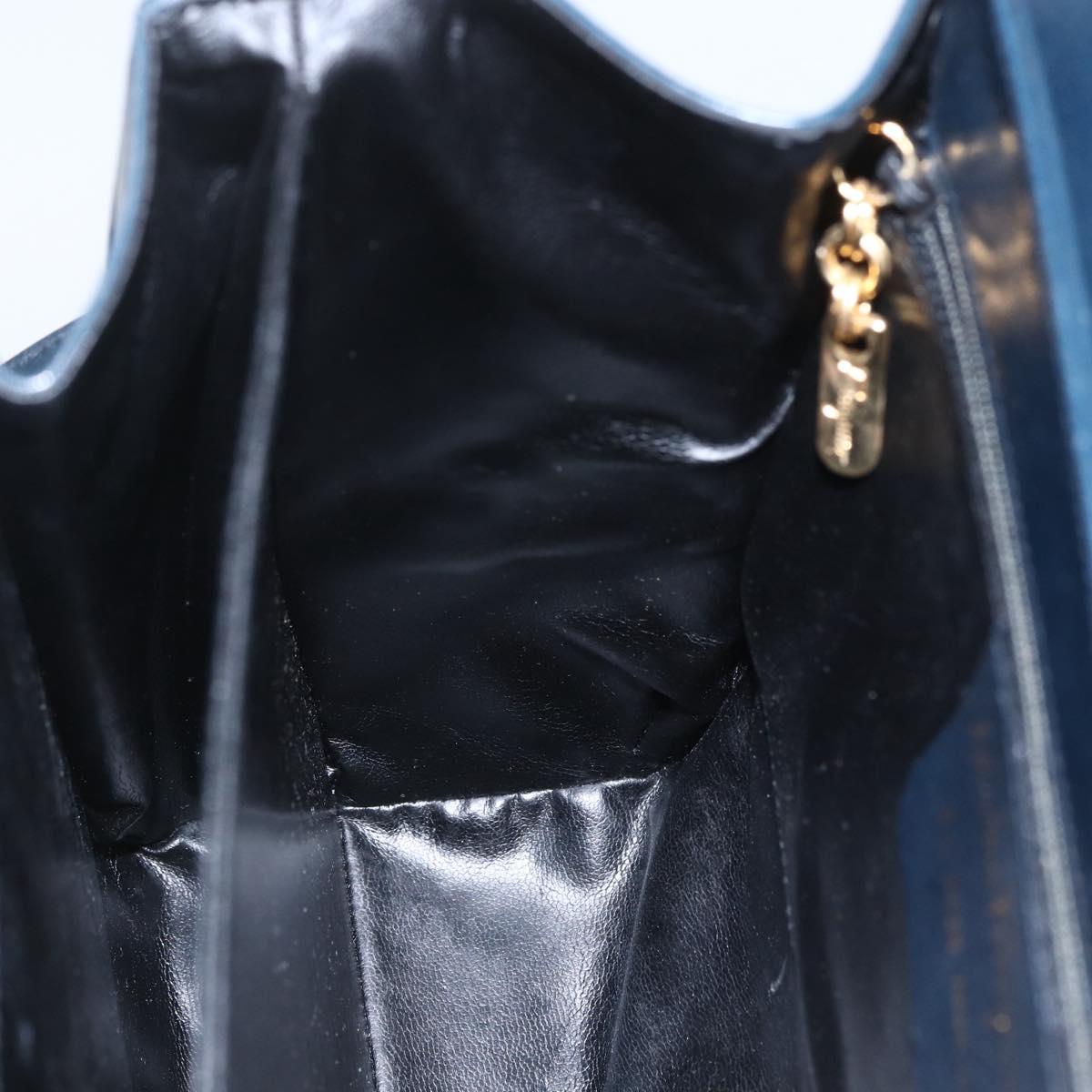 Salvatore Ferragamo Gancini Hand Bag Leather 2way Navy Gold Auth 162143