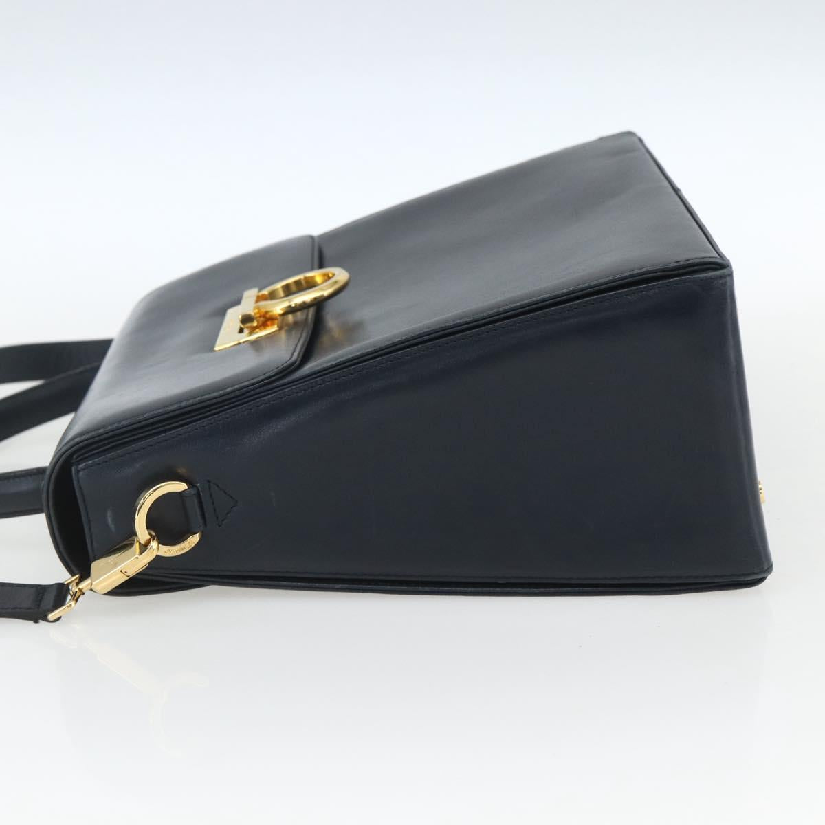 Salvatore Ferragamo Gancini Hand Bag Leather 2way Navy Gold Auth 162143