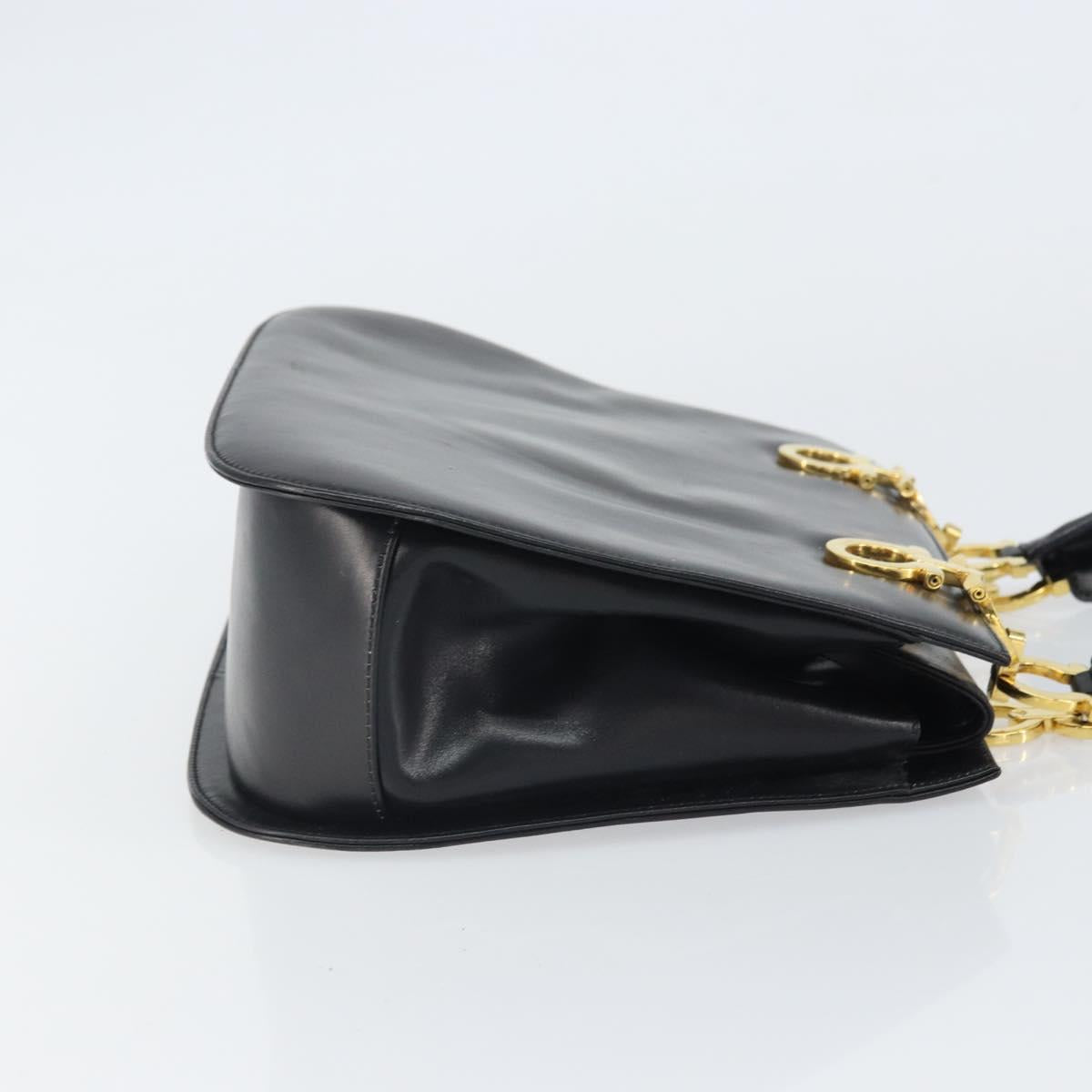 Salvatore Ferragamo Gancini Hand Bag Leather Black Gold Auth 162144