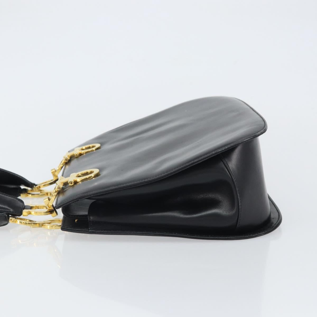 Salvatore Ferragamo Gancini Hand Bag Leather Black Gold Auth 162144