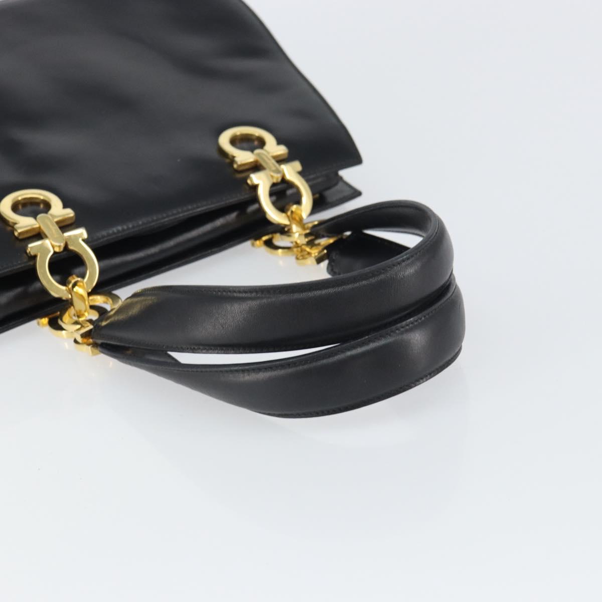 Salvatore Ferragamo Gancini Hand Bag Leather Black Gold Auth 162144