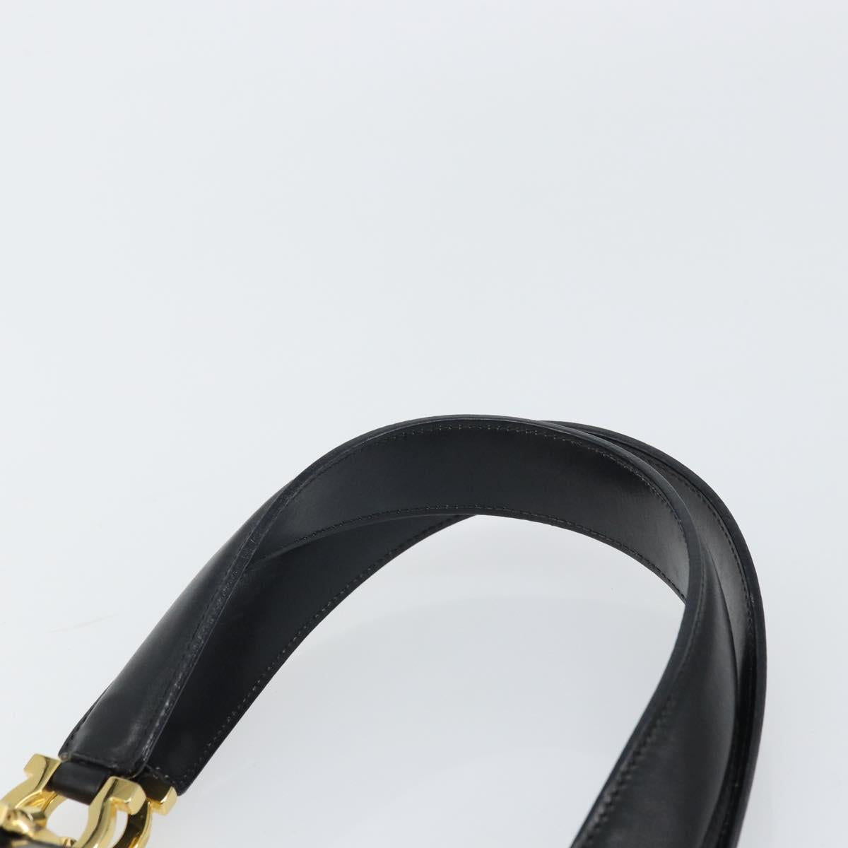 Salvatore Ferragamo Gancini Hand Bag Leather Black Gold Auth 162144