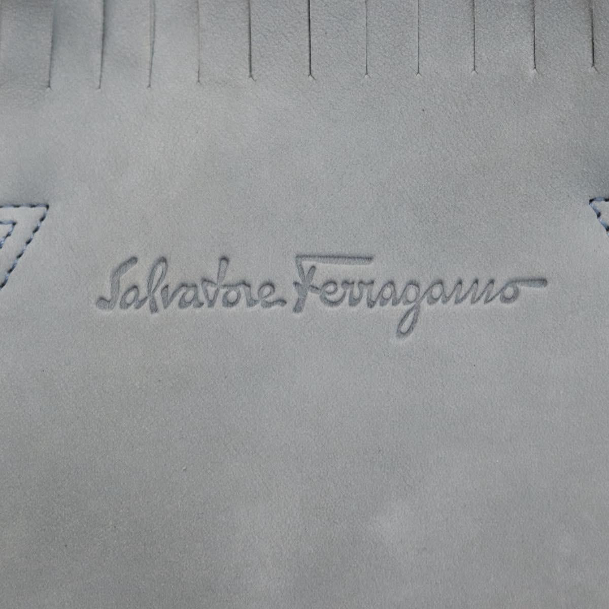 Salvatore Ferragamo Tote Bag Suede Blue Silver Auth 162145