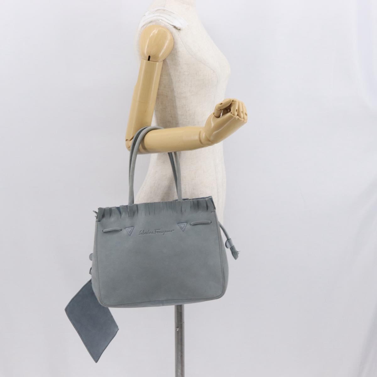 Salvatore Ferragamo Tote Bag Suede Blue Silver Auth 162145