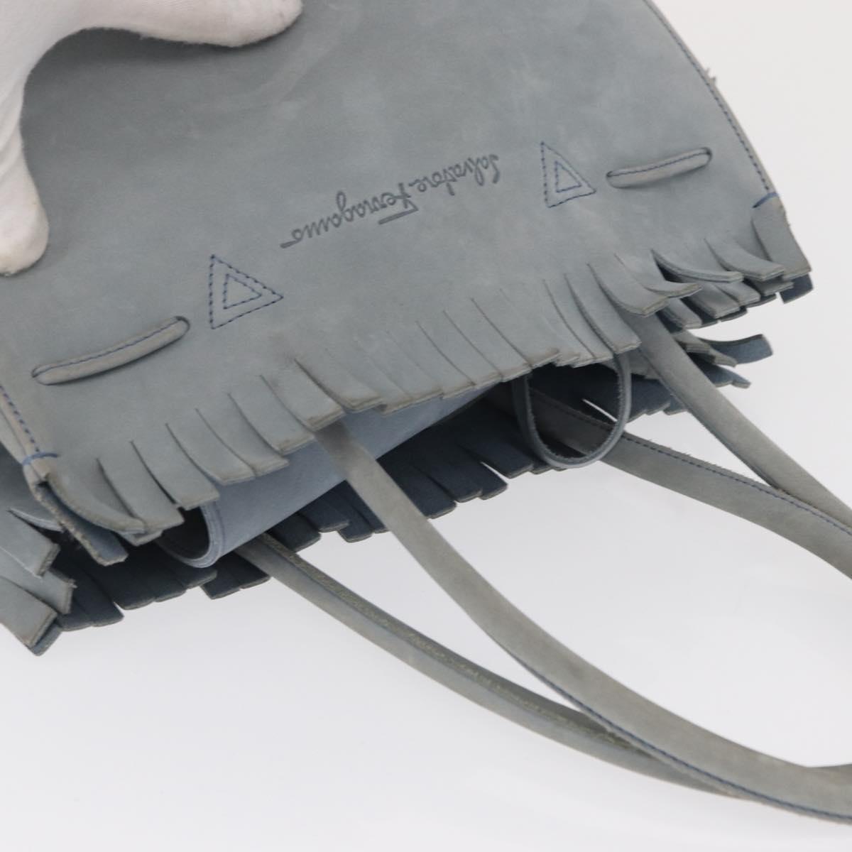 Salvatore Ferragamo Tote Bag Suede Blue Silver Auth 162145