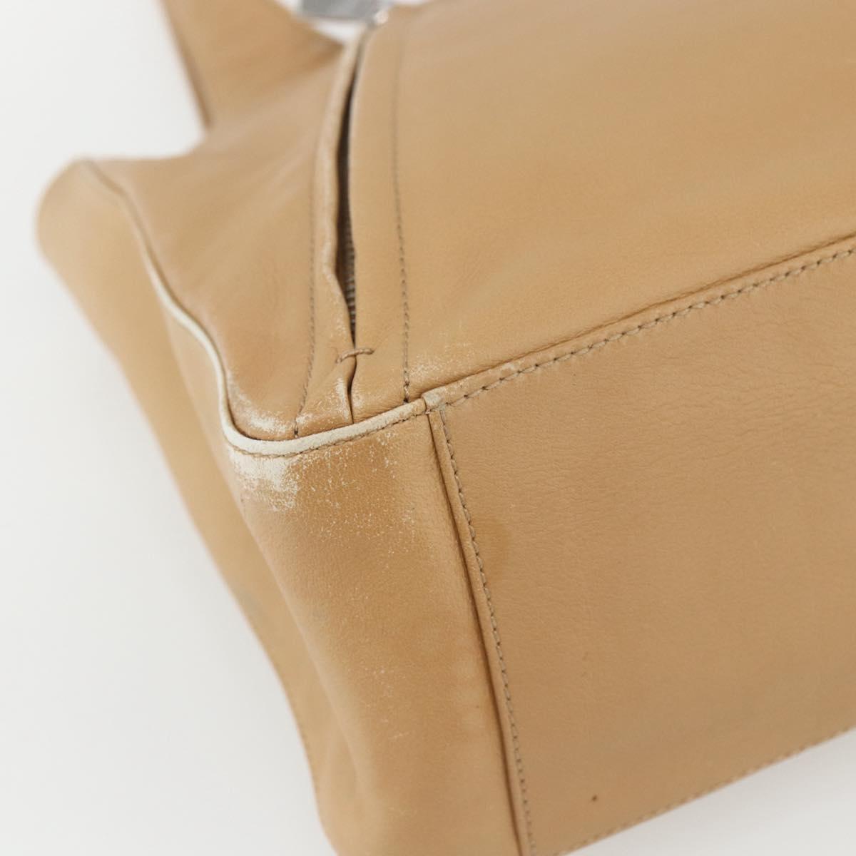 Salvatore Ferragamo Tote Bag Leather Beige Silver Auth 162146