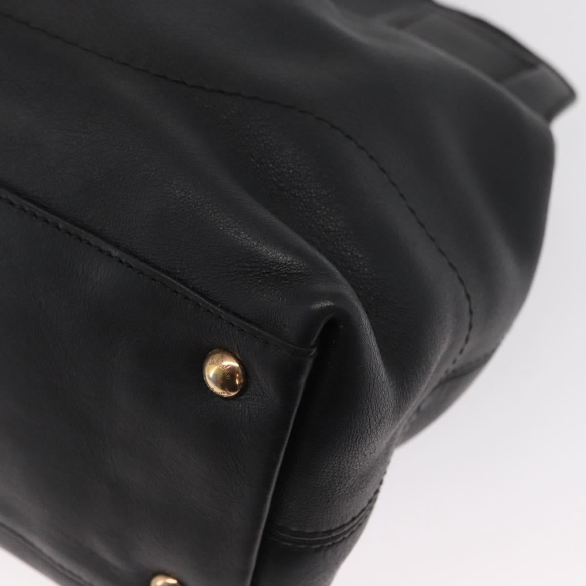 Salvatore Ferragamo Gancini Tote Bag Leather 2way Black Gold Auth 162147