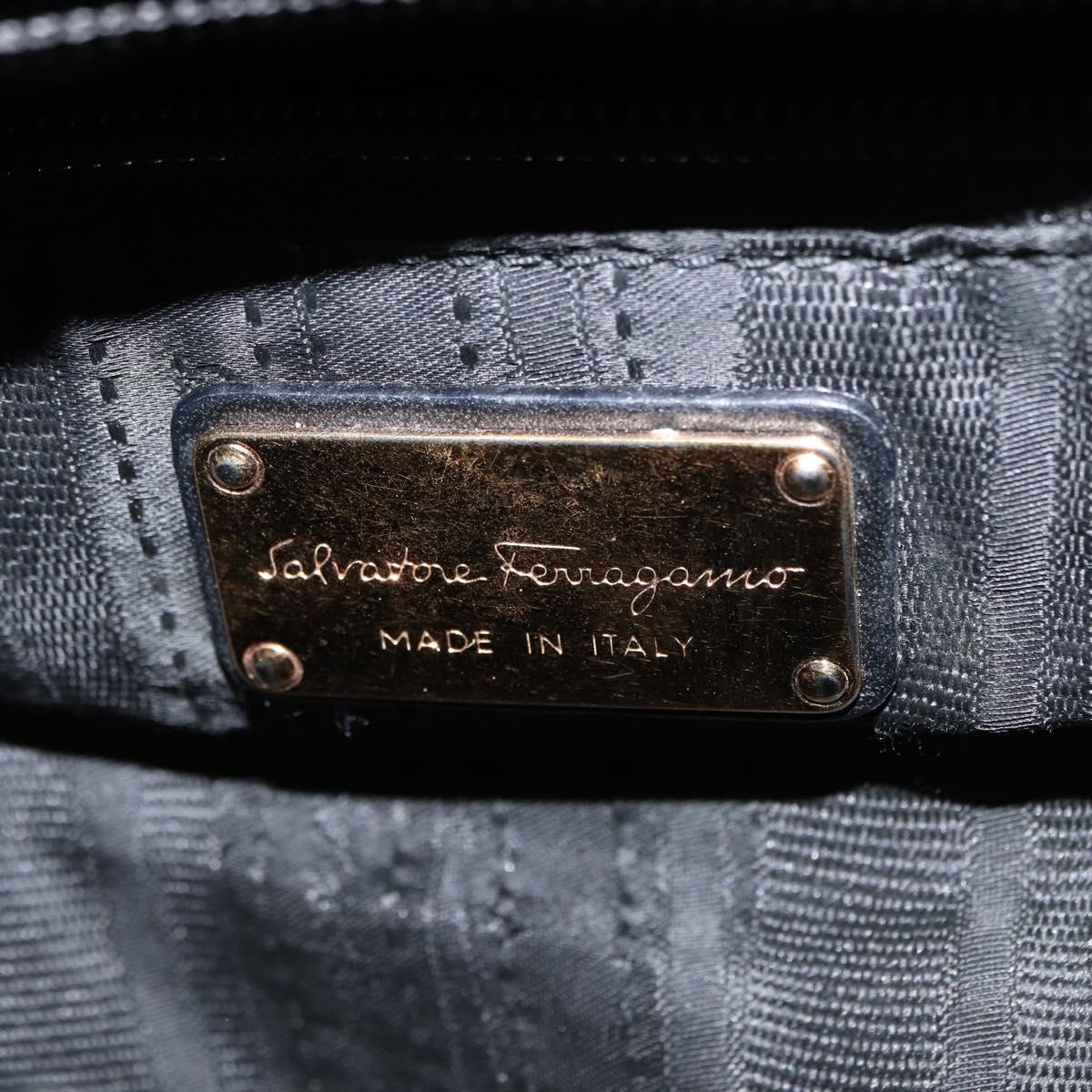 Salvatore Ferragamo Gancini Tote Bag Leather 2way Black Gold Auth 162147