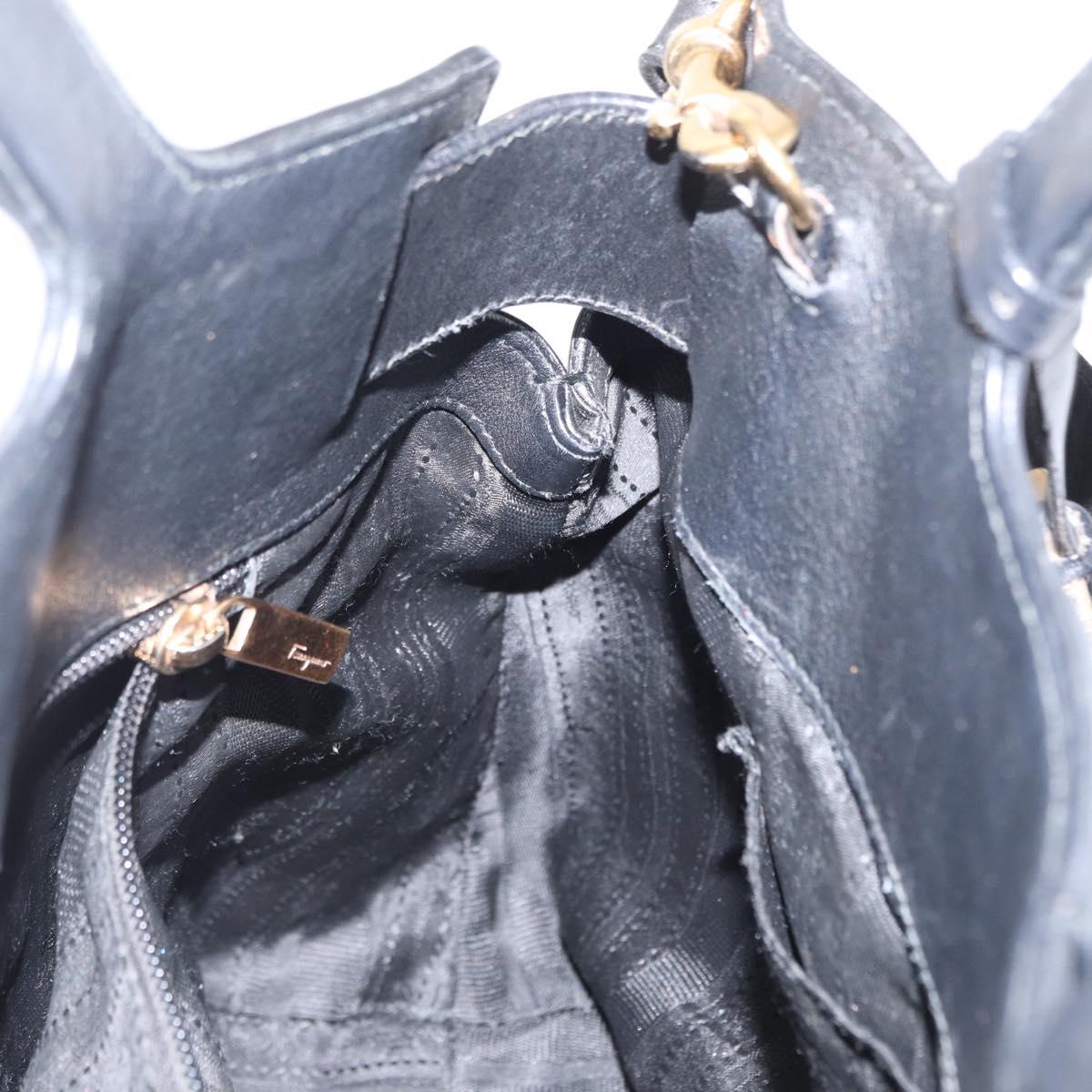 Salvatore Ferragamo Gancini Tote Bag Leather 2way Black Gold Auth 162147