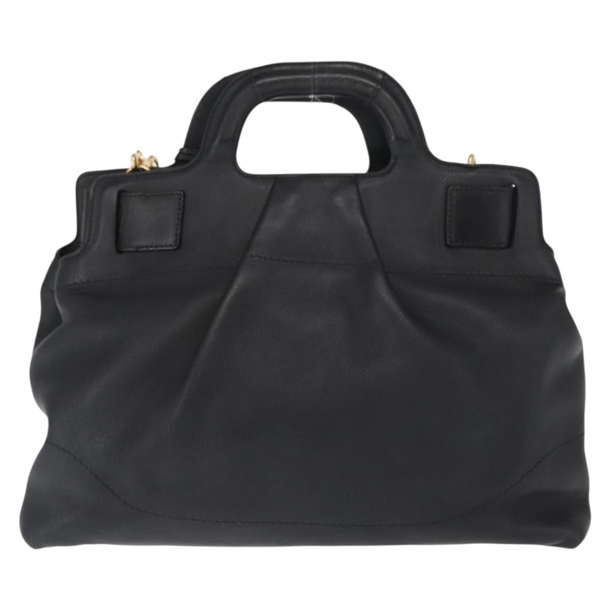 Salvatore Ferragamo Gancini Tote Bag Leather 2way Black Gold Auth 162147