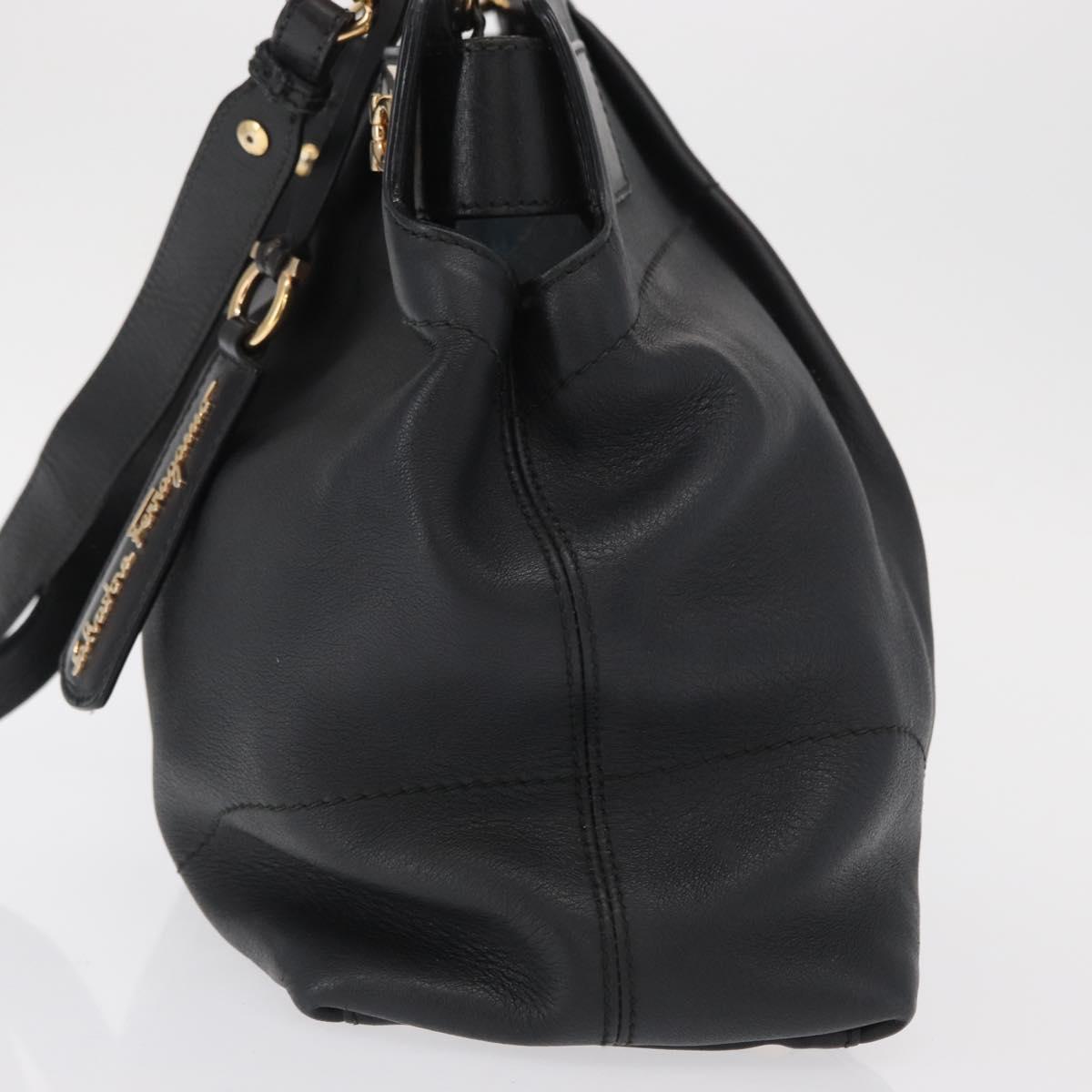 Salvatore Ferragamo Gancini Tote Bag Leather 2way Black Gold Auth 162147