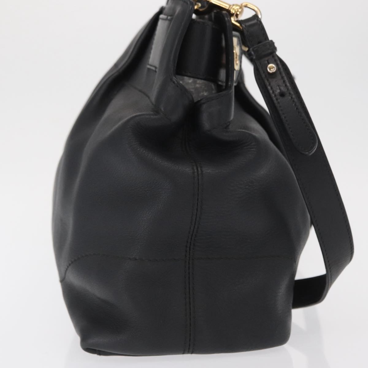 Salvatore Ferragamo Gancini Tote Bag Leather 2way Black Gold Auth 162147