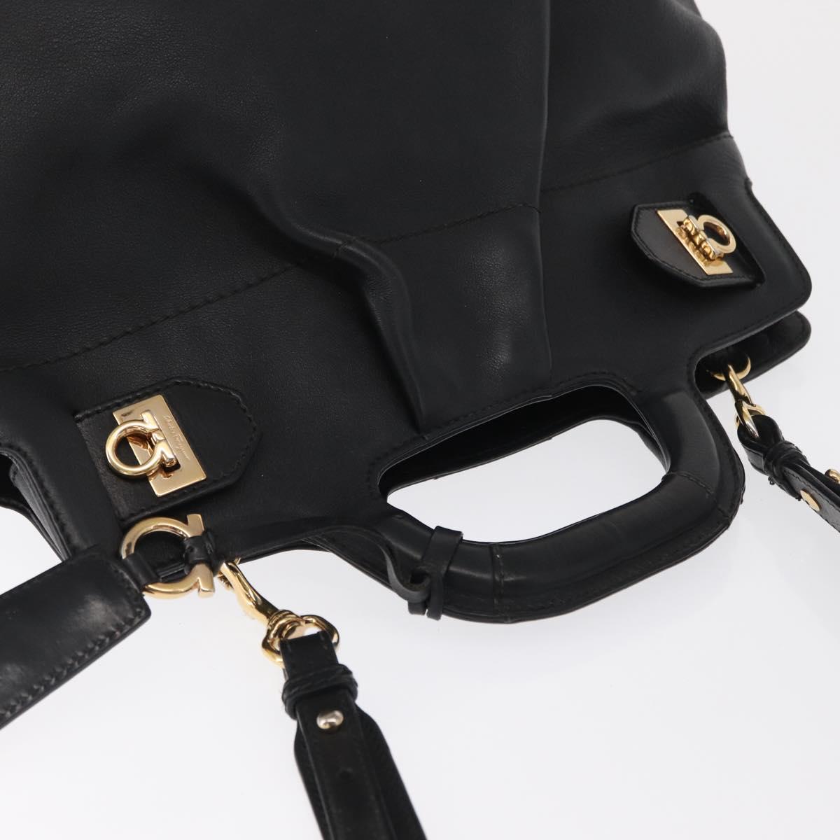 Salvatore Ferragamo Gancini Tote Bag Leather 2way Black Gold Auth 162147