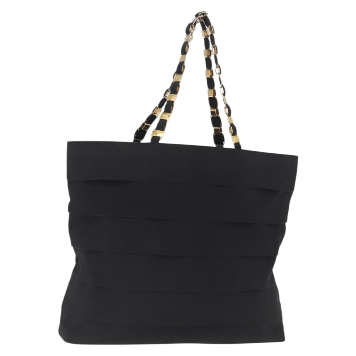 Salvatore Ferragamo Vala Tote Bag Canvas Black Gold Auth 162149