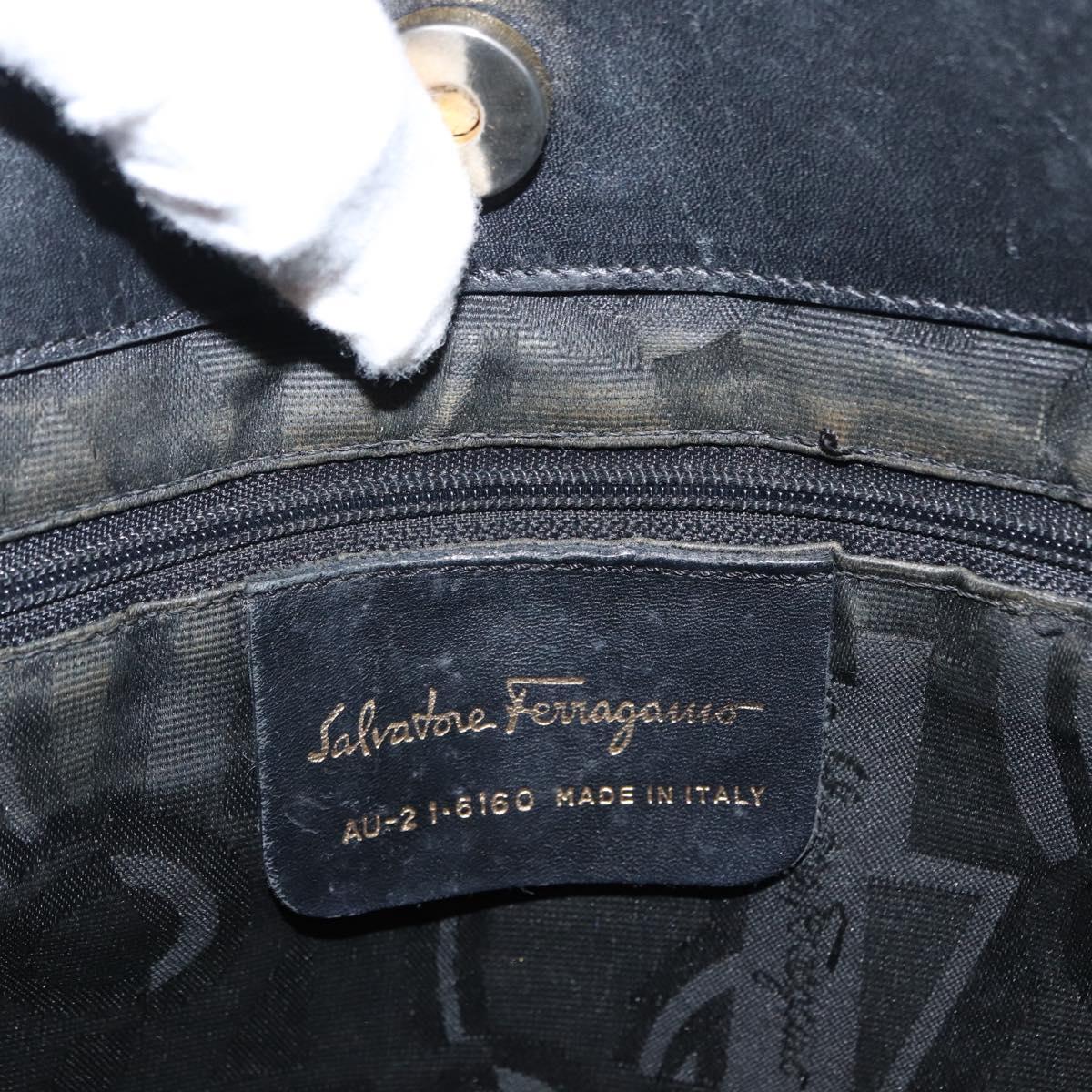 Salvatore Ferragamo Vala Tote Bag Canvas Black Gold Auth 162149