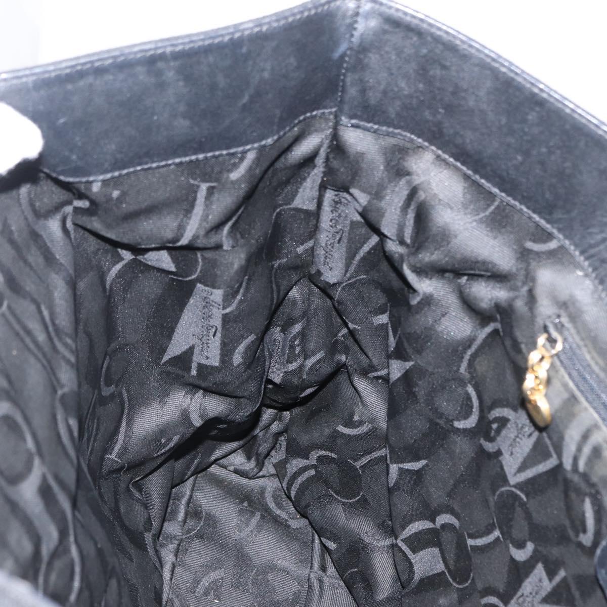 Salvatore Ferragamo Vala Tote Bag Canvas Black Gold Auth 162149