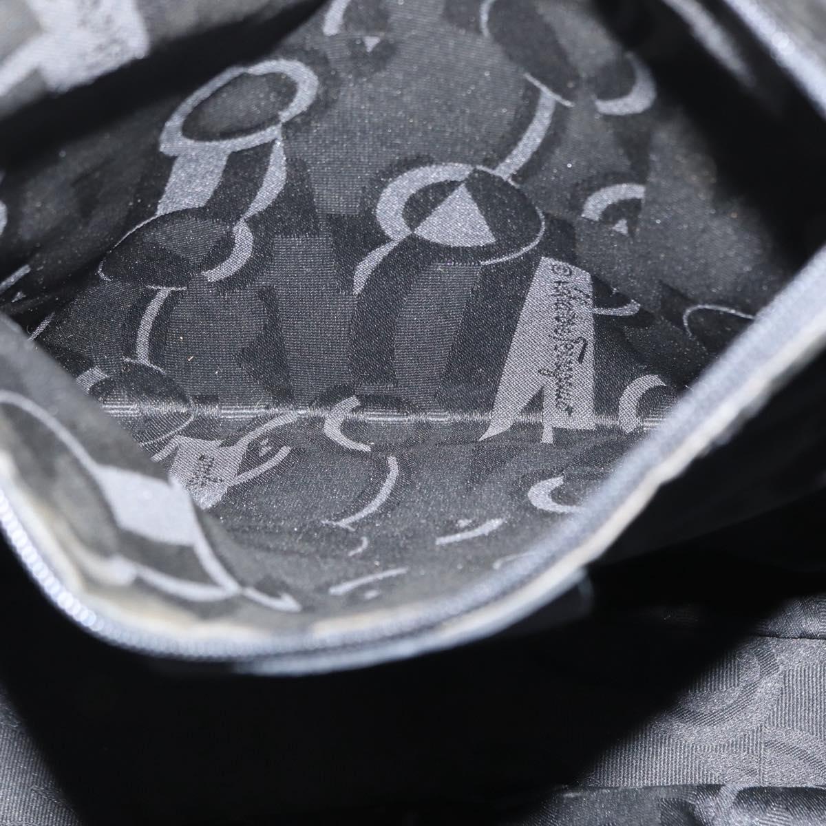 Salvatore Ferragamo Vala Tote Bag Canvas Black Gold Auth 162149