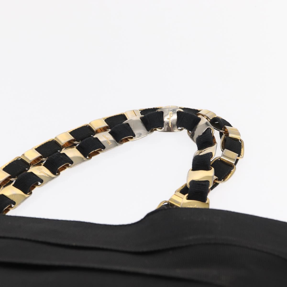 Salvatore Ferragamo Vala Tote Bag Canvas Black Gold Auth 162149