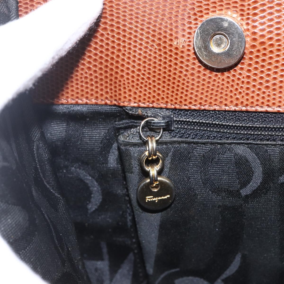 Salvatore Ferragamo Vala Tote Bag Leather Brown Gold Auth 162150