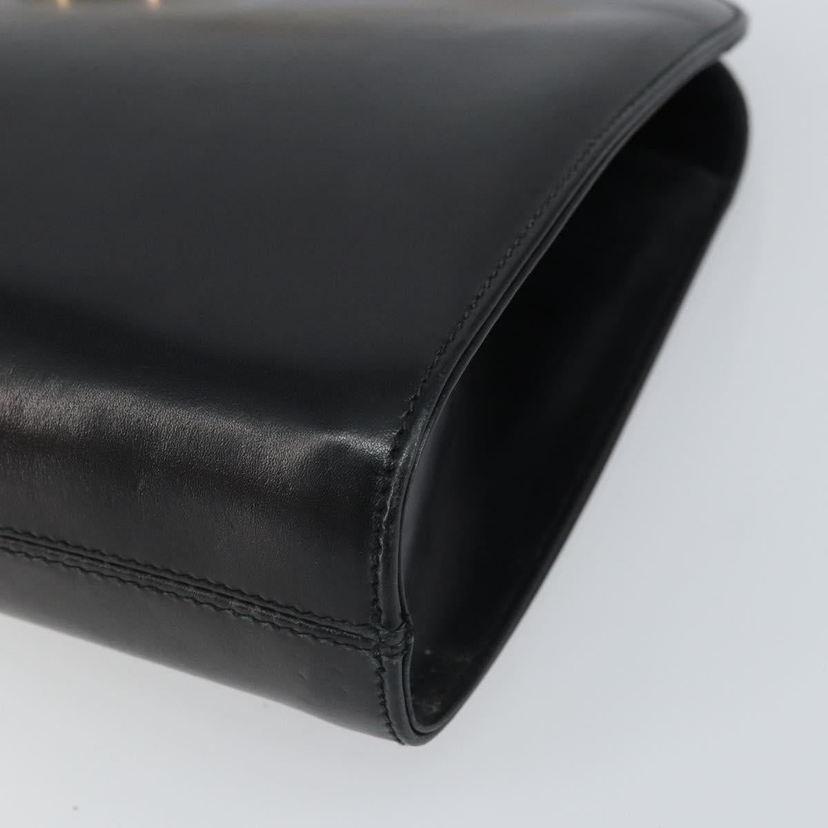 Salvatore Ferragamo Gancini Chain Shoulder Bag Leather Black Gold Auth 162153