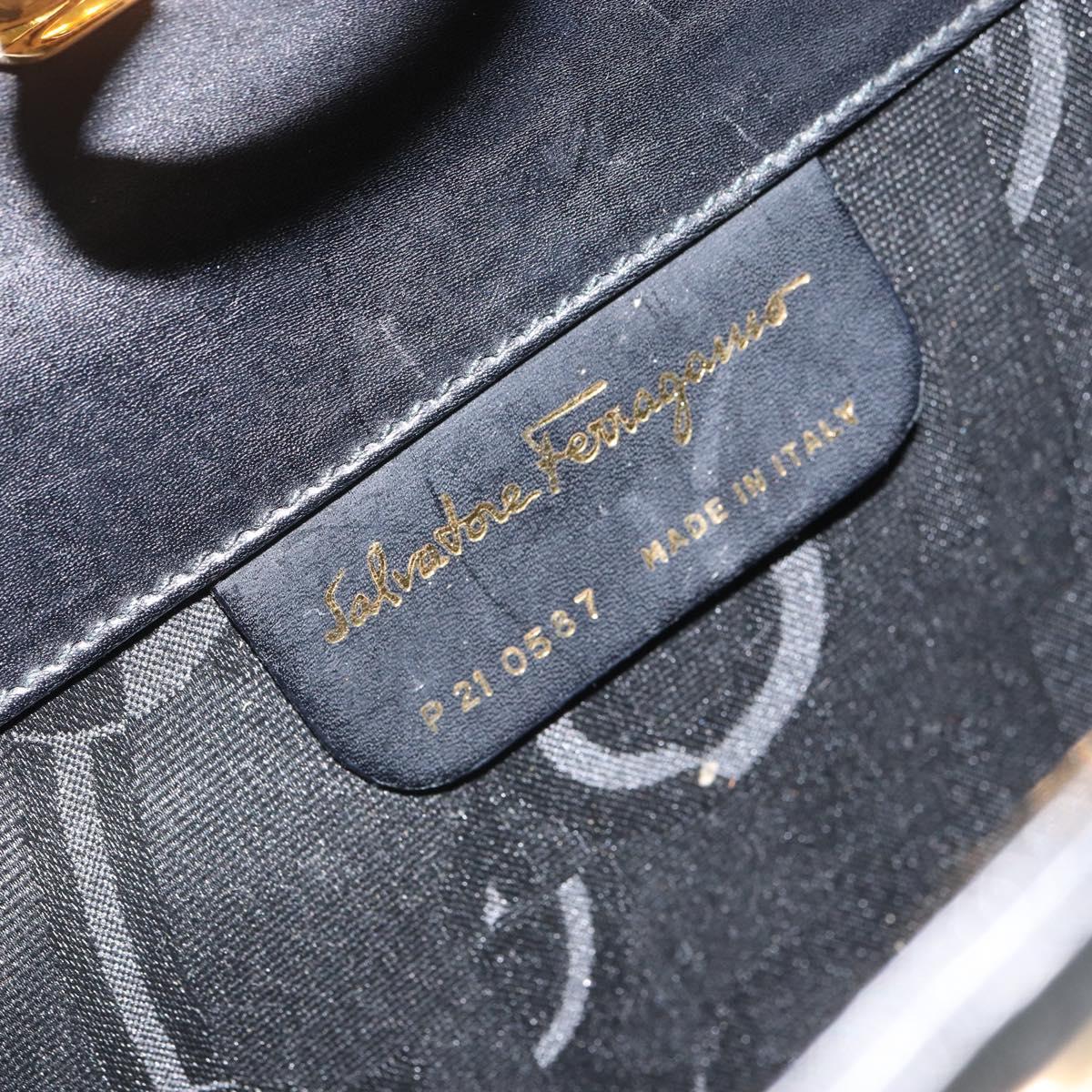 Salvatore Ferragamo Gancini Chain Shoulder Bag Leather Black Gold Auth 162153