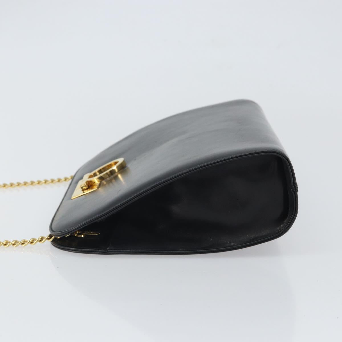 Salvatore Ferragamo Gancini Chain Shoulder Bag Leather Black Gold Auth 162153