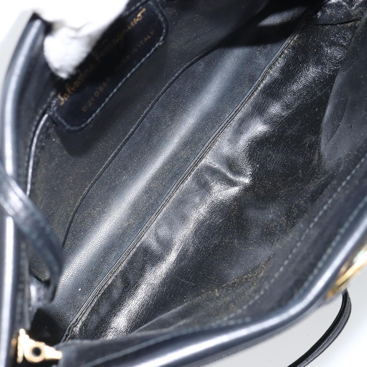 Salvatore Ferragamo Vala Shoulder Bag Leather Black Gold Auth 162154