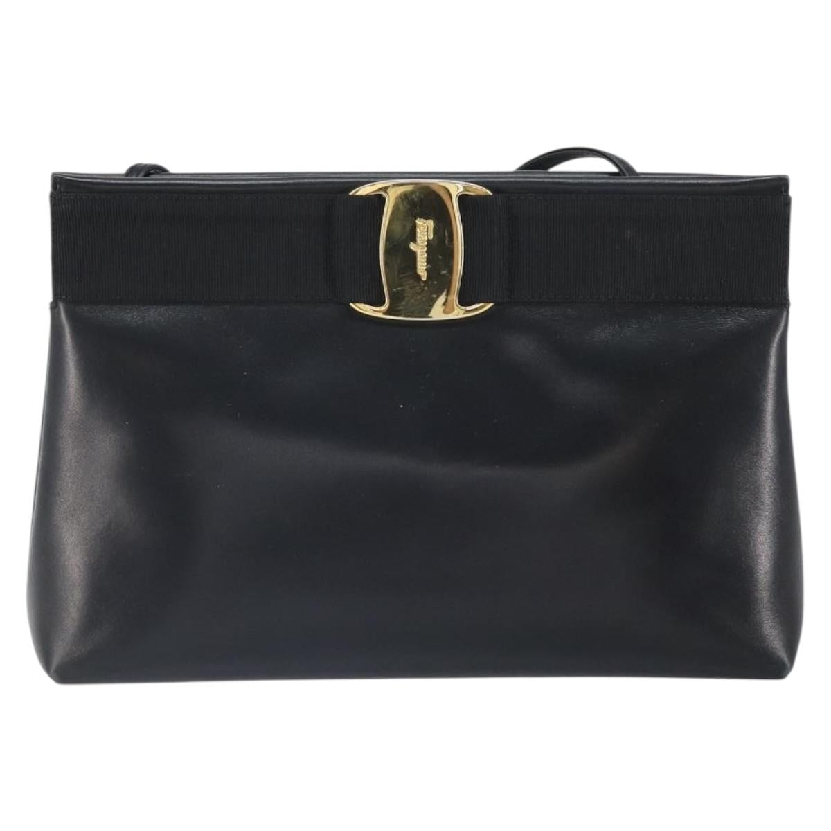 Salvatore Ferragamo Vala Shoulder Bag Leather Black Gold Auth 162154