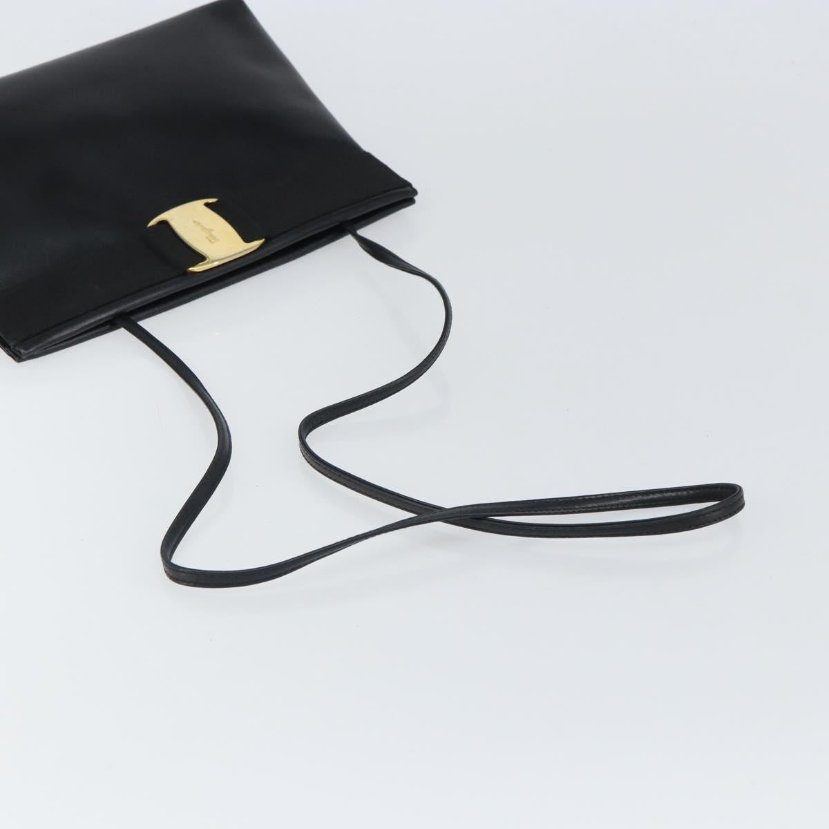 Salvatore Ferragamo Vala Shoulder Bag Leather Black Gold Auth 162154
