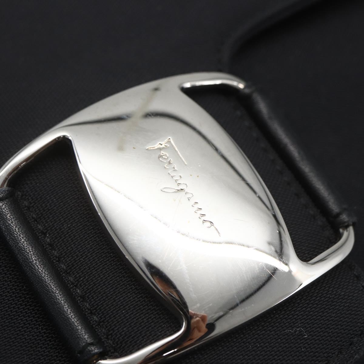 Salvatore Ferragamo Vala Shoulder Bag Nylon Black Silver Auth 162155