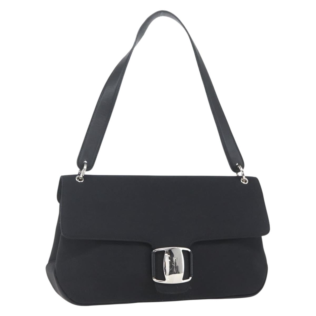 Salvatore Ferragamo Vala Shoulder Bag Nylon Black Silver Auth 162155