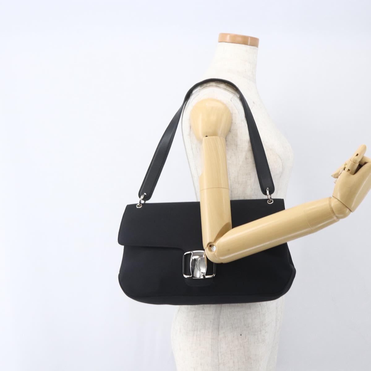 Salvatore Ferragamo Vala Shoulder Bag Nylon Black Silver Auth 162155
