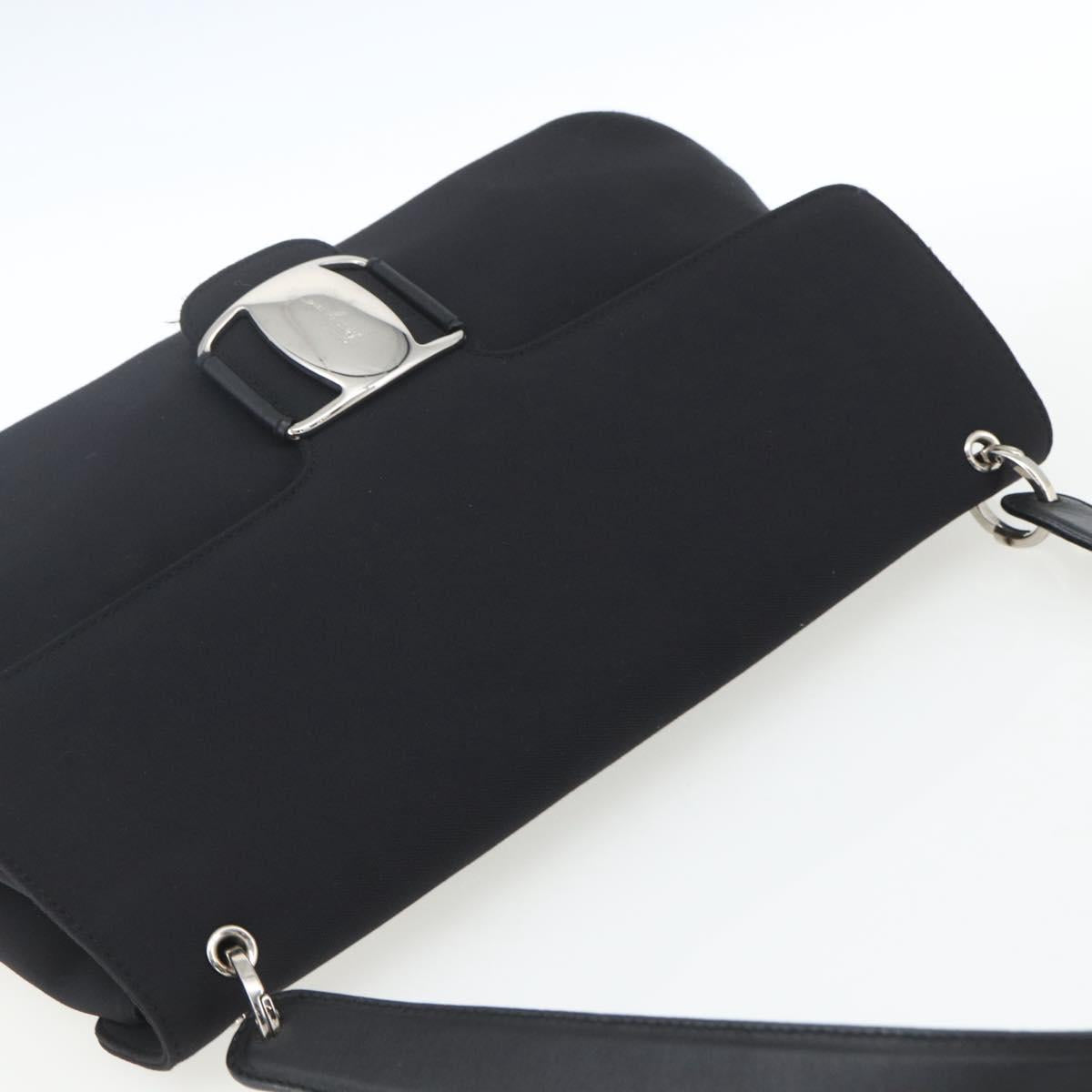 Salvatore Ferragamo Vala Shoulder Bag Nylon Black Silver Auth 162155
