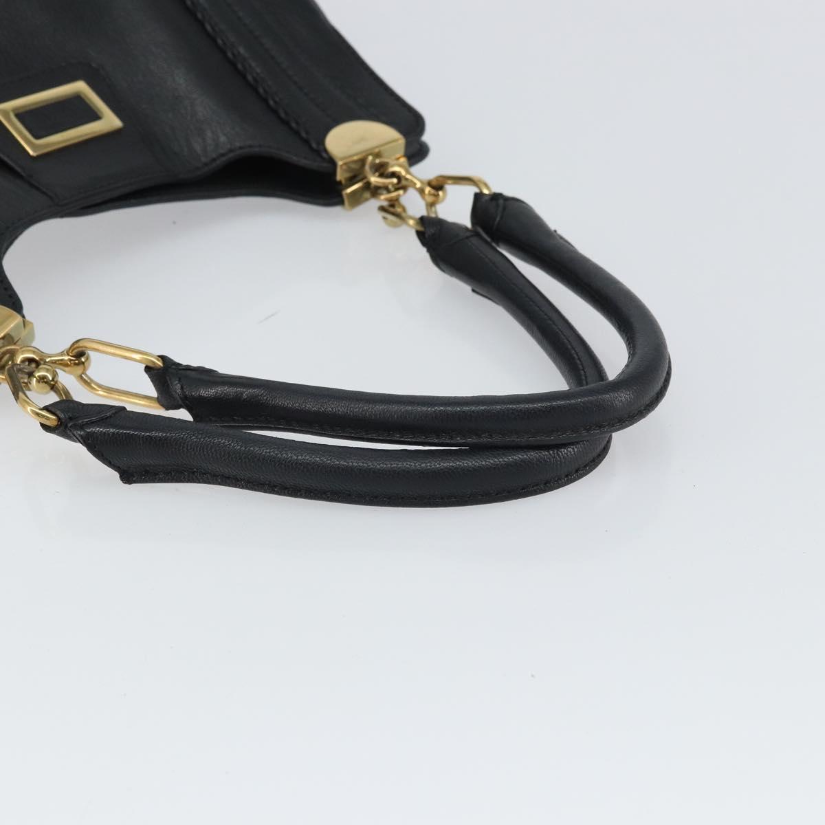 Chloe Irene Hand Bag Leather Black Gold Auth 162156