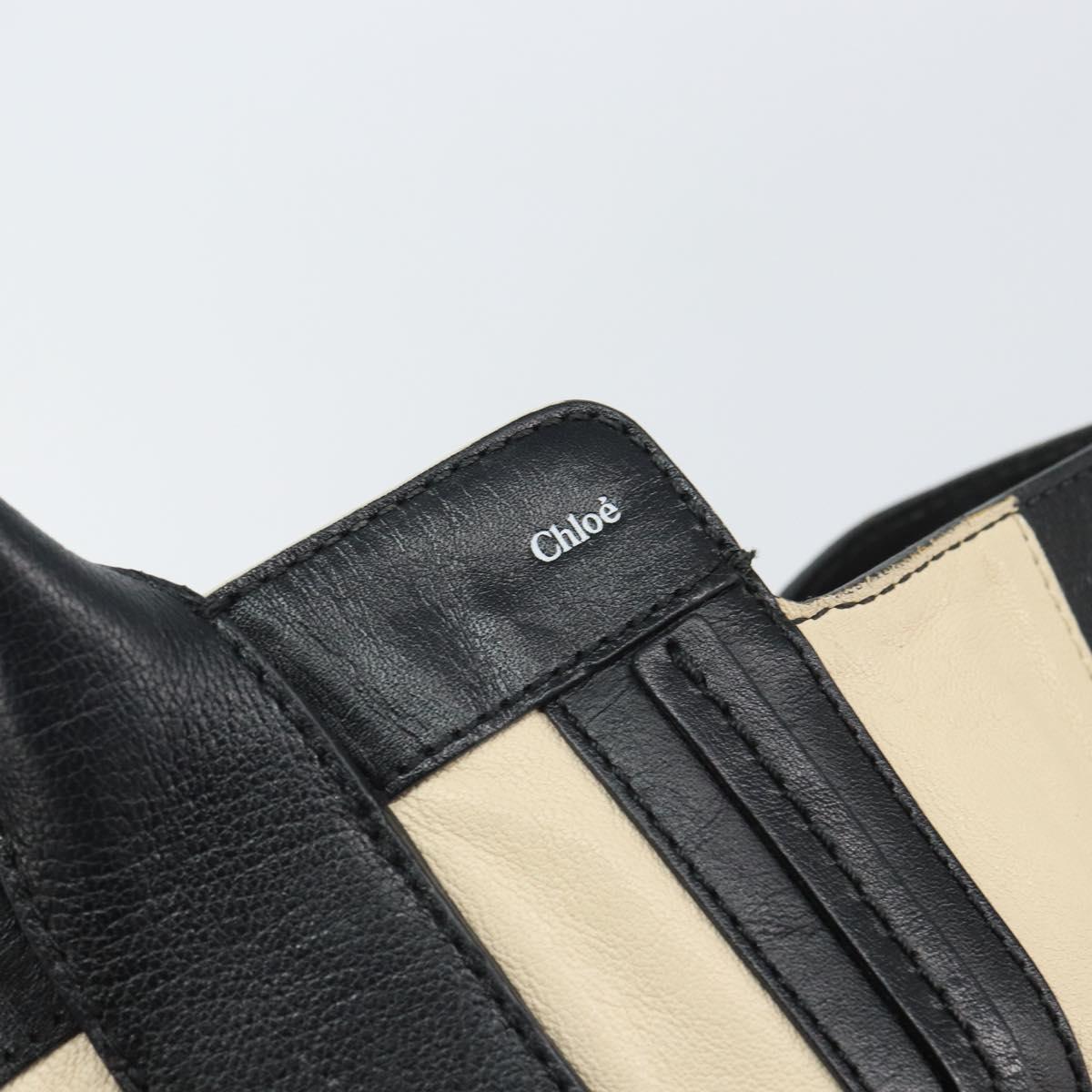 Chloe Alison Hand Bag Leather Ivory Black gold Auth 162158